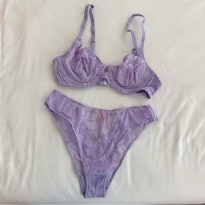 Savage X Fenty Lavender Mesh Logo bra and brief panties — 32B and small